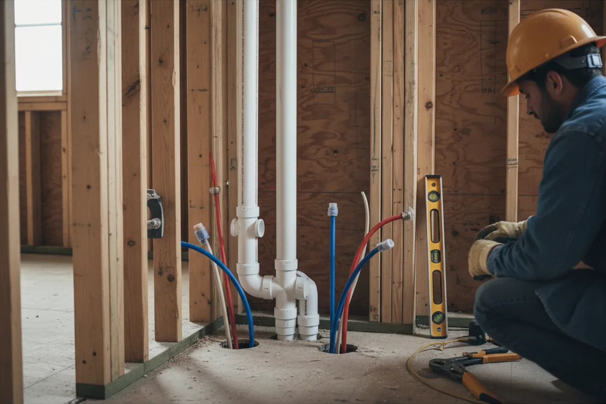 Drain and supply rough-in during Sump Pump Repair in Sheboygan